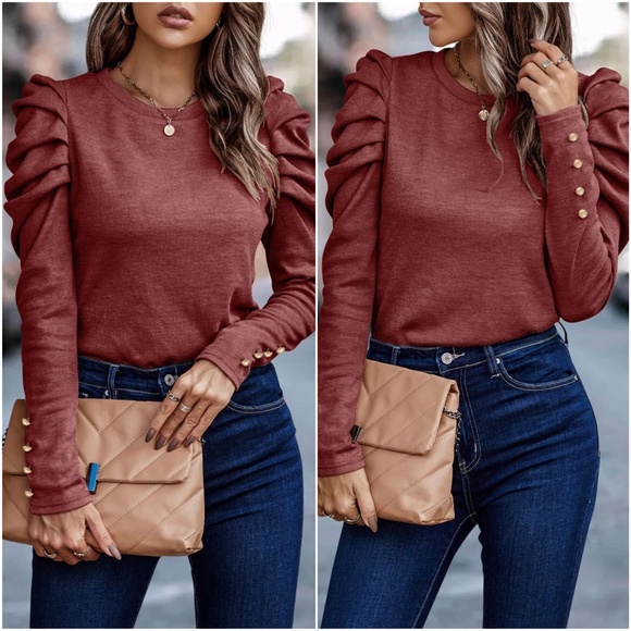 Luxe Puff Sleeve Button Detail Top - Picture 4 of 8